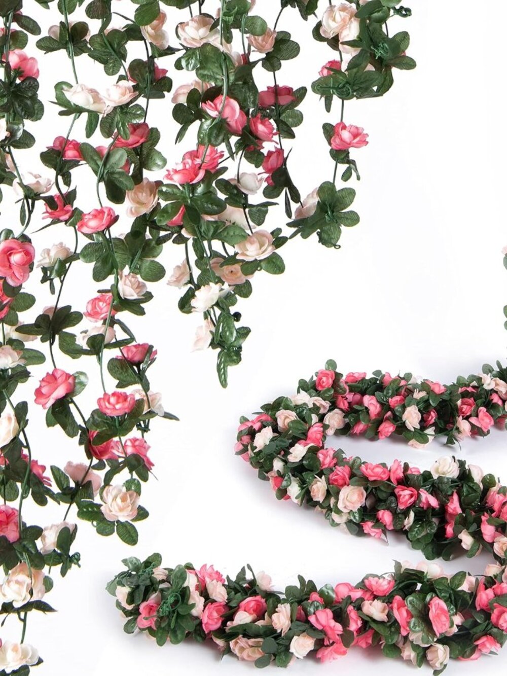 8Pcs x 8.2FT Artificial Flower Garland Floral Rose Vine Decor, Pink Flower
